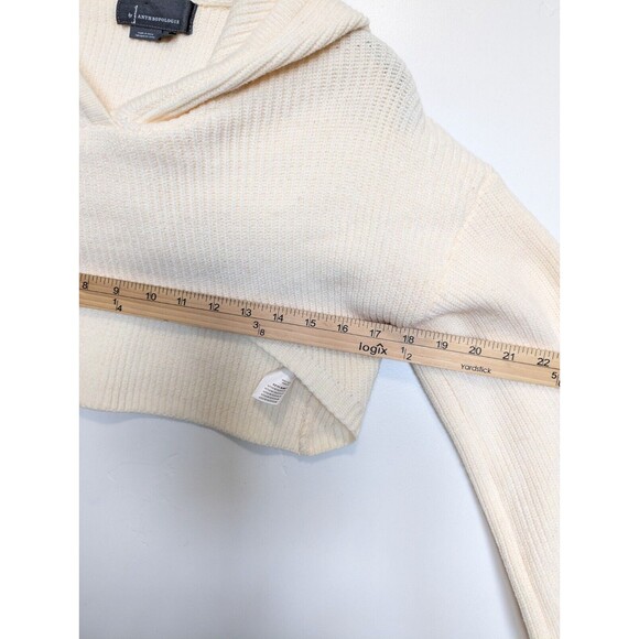 Anthropologie Cropped Hoodie Womens Size S Ivory Ribbed Boho Casual Y2K Sweater - Picture 8 of 9
